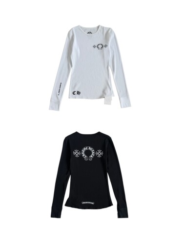 1:1 quality version Horseshoe‑Ring Cross‑Flower‑Slogan‑Prin Waffle Knit Long Sleeve Tee for girls 2 colors 29426217
