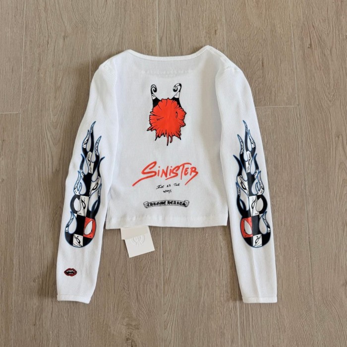 1:1 quality version Matty Boy Collab Sinister Flame Graffiti Print Waffle Knit Cropped Long Sleeve Tee for girls 29426221