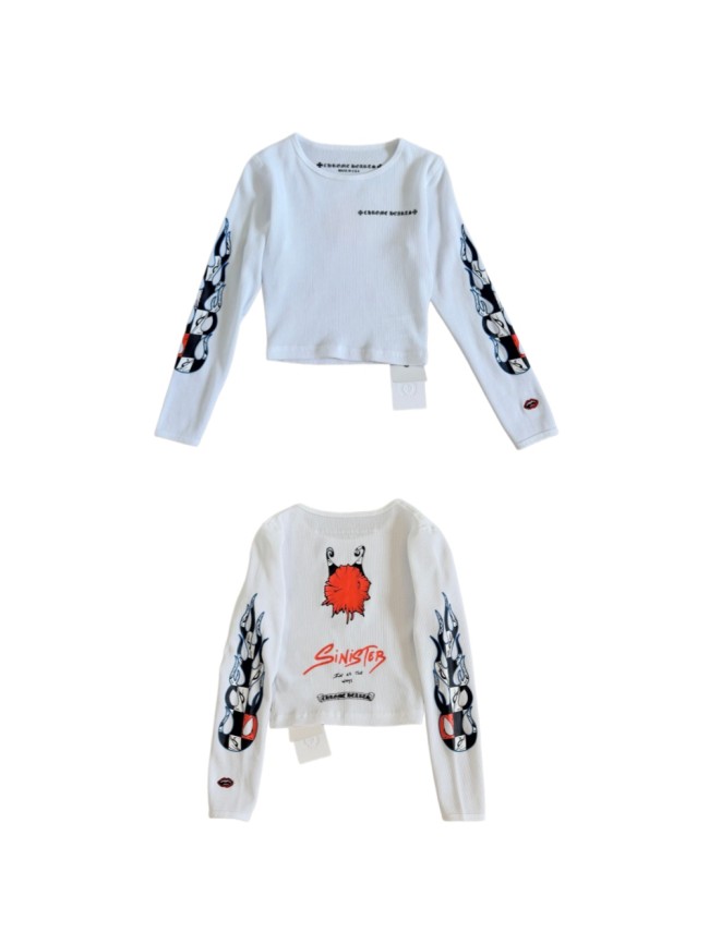 1:1 quality version Matty Boy Collab Sinister Flame Graffiti Print Waffle Knit Cropped Long Sleeve Tee for girls 29426221