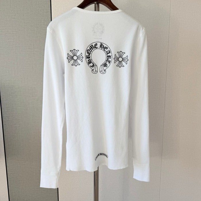 1:1 quality version Horseshoe‑Ring Cross‑Flower‑Slogan‑Prin Waffle Knit Long Sleeve Tee for girls 2 colors 29426217