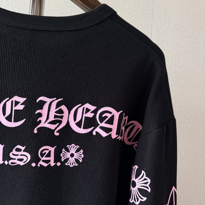 1:1 quality version Chest Scroll Dual Sleeve Pink Floral Print Waffle Knit Loose Fit Long Sleeve Tee 29426238