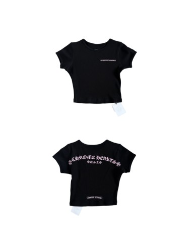1:1 quality version Chest Scroll Arc Pink Gothic Letter Print Waffle Knit Cropped Tee for girls 29426256