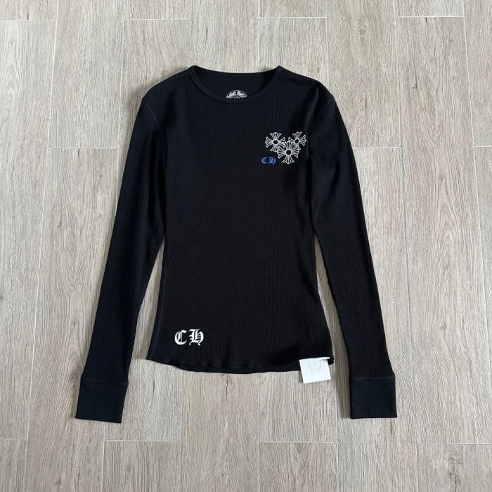 1:1 quality version Blue Horseshoe Ring Script Letter Surrounded Waffle Knit Long Sleeve Tee for girls 2 colors 29426191