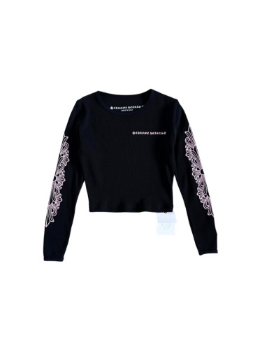 1:1 quality version Pink Gothic Letter Dual Sleeve Floral Print Waffle Knit Cropped Long Sleeve Tee for girls 29426247
