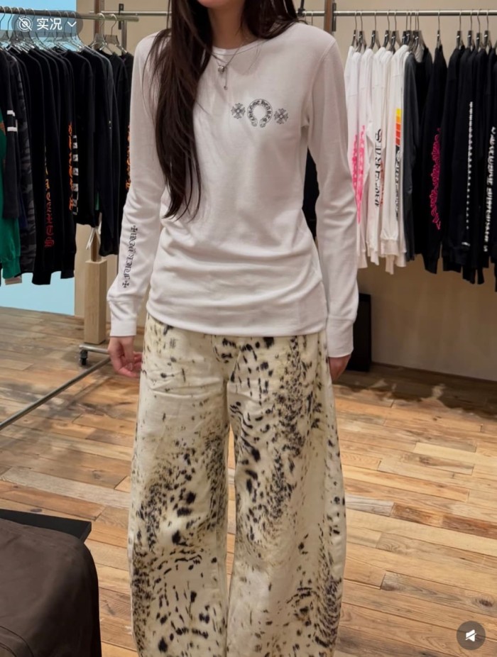 1:1 quality version Horseshoe‑Ring Cross‑Flower‑Slogan‑Prin Waffle Knit Long Sleeve Tee for girls 2 colors 29426217