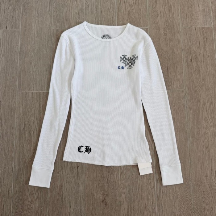 1:1 quality version Blue Horseshoe Ring Script Letter Surrounded Waffle Knit Long Sleeve Tee for girls 2 colors 29426191