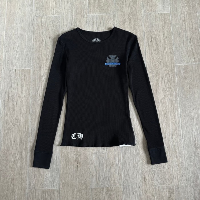 1:1 quality version Blue Horseshoe‑Ring Cross‑Flower‑Print Waffle‑Knit Fitted Long Sleeve Tee for girls 29426214