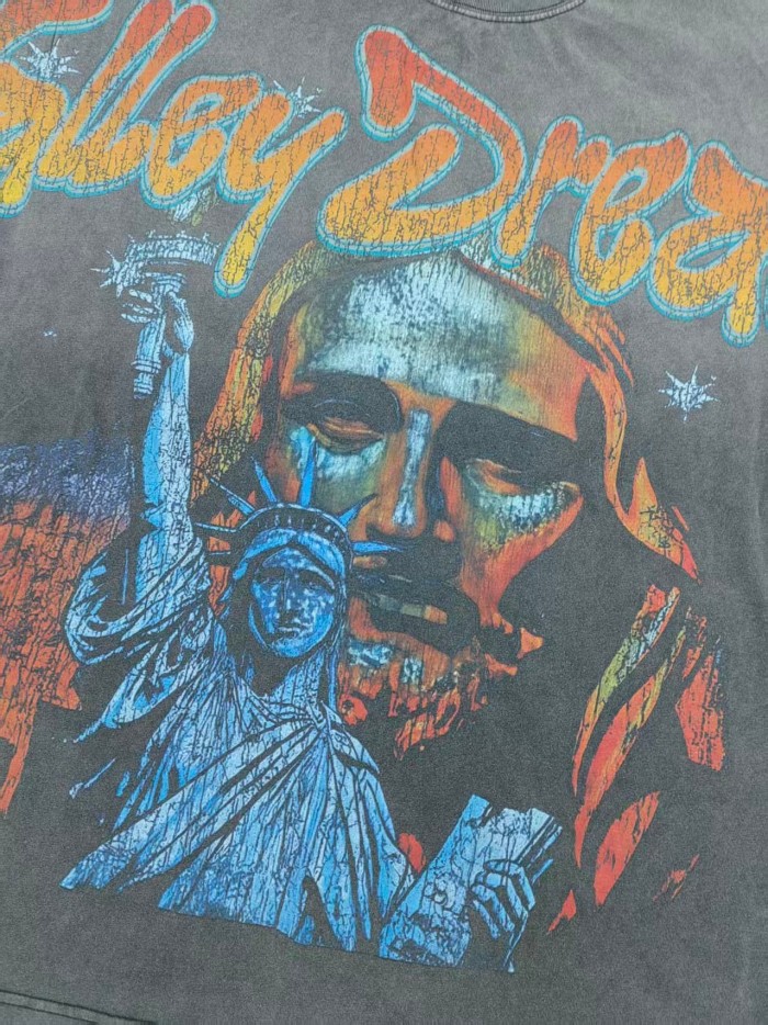 Jesus And Statue Of Liberty Print Washed Tee 29047381