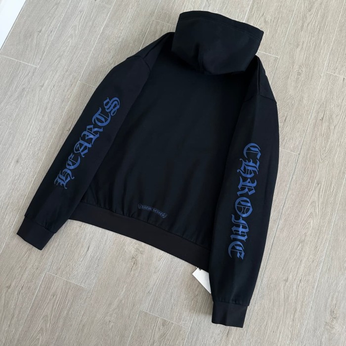 1:1 quality version Dual Sleeve Blue Gothic Script Letter Print Drawstring Pullover Unisex Hoodie 29456617