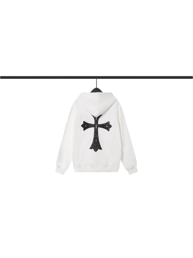 [50% Off]Patchwork Leather Cross Embroidered Zipper Hooded Sweatshirt 2 colors 26911556