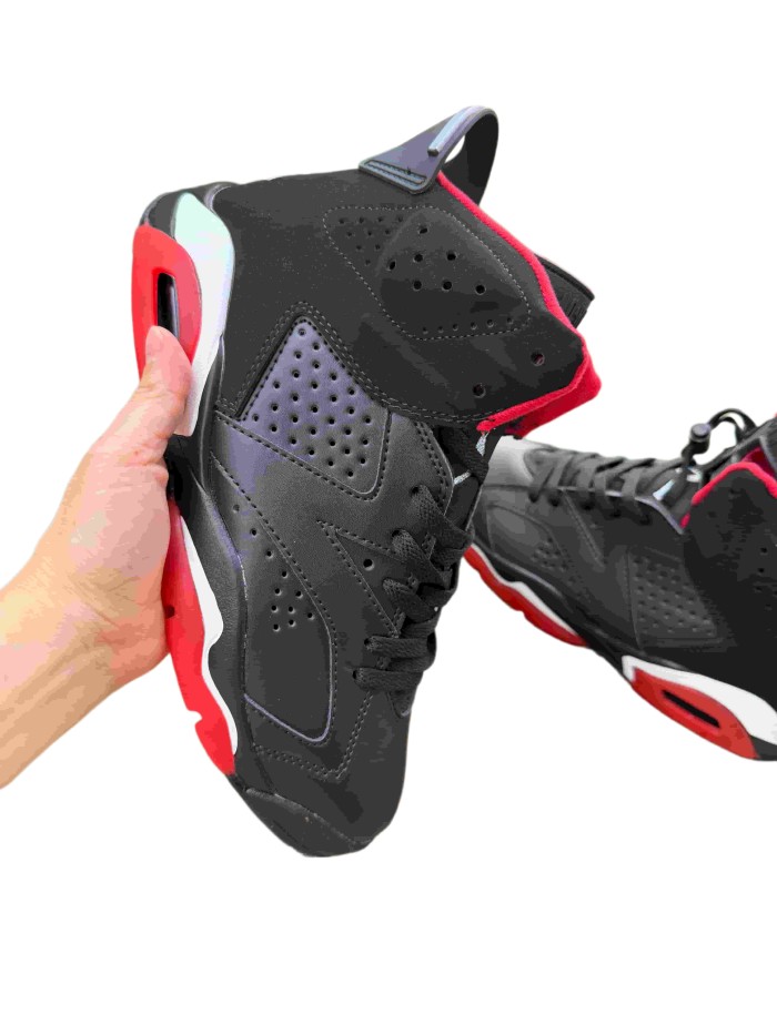[plus-size shoes] Air @j6 Bred Black Red High Top Air Cushion Retro Basketball Sneakers 29456694