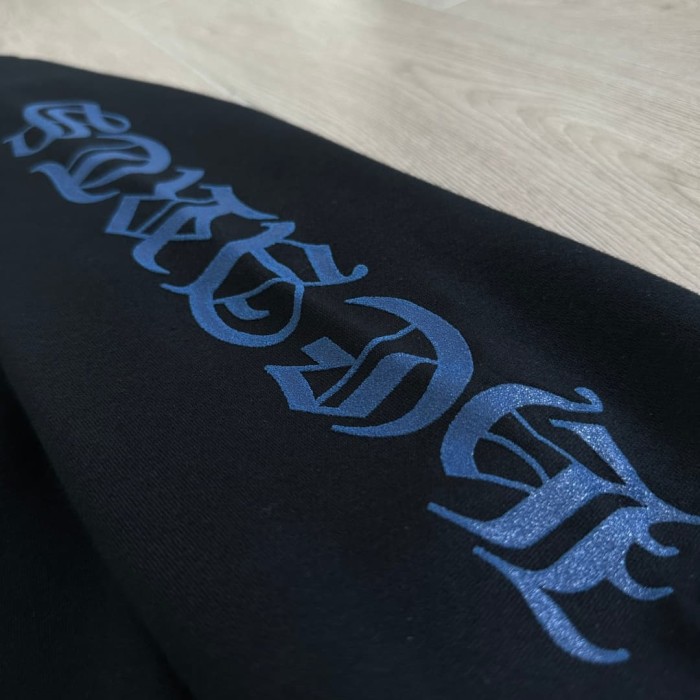 1:1 quality version Dual Sleeve Blue Gothic Script Letter Print Drawstring Pullover Unisex Hoodie 29456617