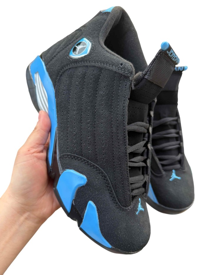 [plus-size shoes] Air @j14 Retro Black University Blue Suede Low Top Retro Basketball Sneakers 29458976