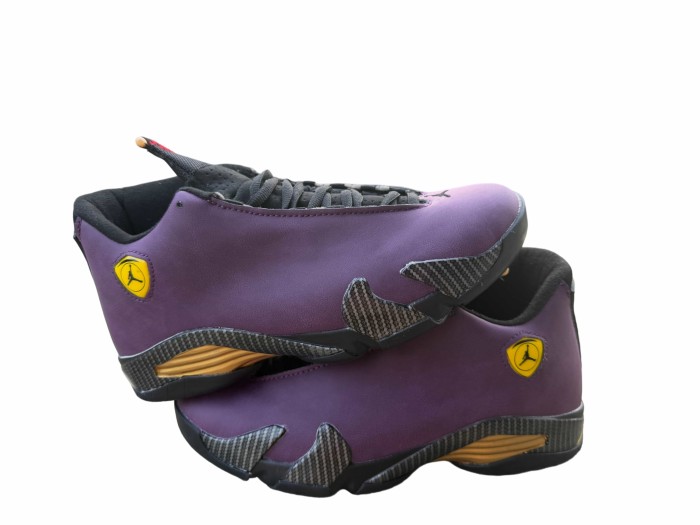 [plus-size shoes] Air @j14 Purple Yellow Lakers Low Top Air Cushion Retro Basketball Sneakers 29461336