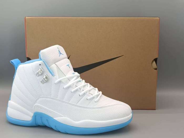 [plus-size shoes] Air @j12 White University Blue Grain Leather High Top Air Cushion Retro Basketball Sneakers 29461433