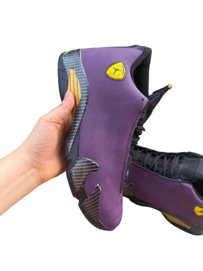 [plus-size shoes] Air @j14 Purple Yellow Lakers Low Top Air Cushion Retro Basketball Sneakers 29461336