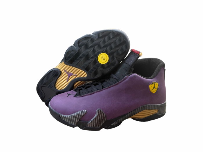 [plus-size shoes] Air @j14 Purple Yellow Lakers Low Top Air Cushion Retro Basketball Sneakers 29461336