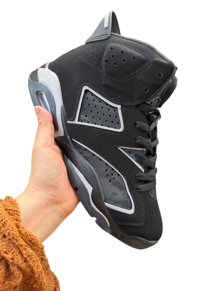 [plus-size shoes] Air @j6 Black Cool Grey Metallic Silver Nubuck High Top Air Cushion Basketball Sneakers 29461148
