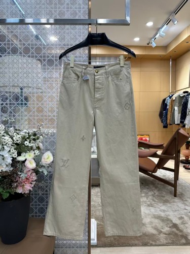 1:1 quality version Washed Khaki Subtle Monogram Tone On Tone Embroidery Straight Wide Leg Jeans 29465315