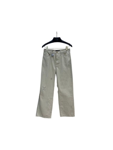 1:1 quality version Washed Khaki Subtle Monogram Tone On Tone Embroidery Straight Wide Leg Jeans 29465315