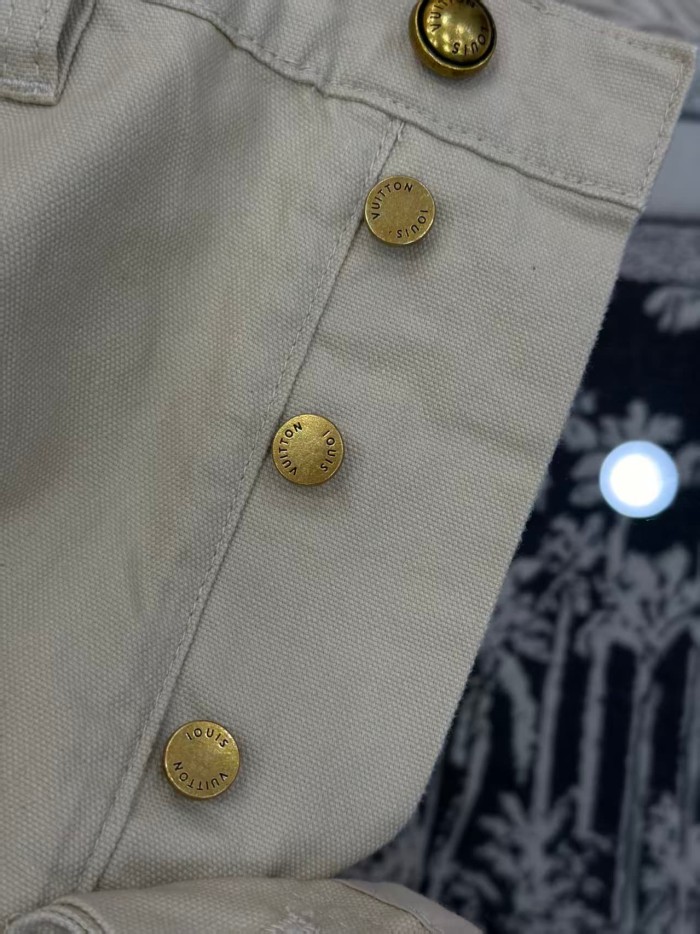 1:1 quality version Washed Khaki Subtle Monogram Tone On Tone Embroidery Straight Wide Leg Jeans 29465315