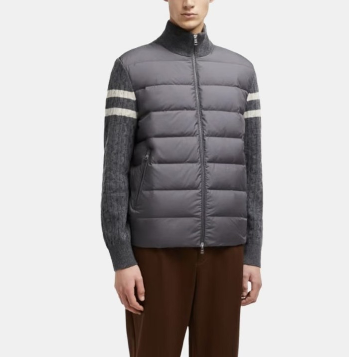1:1 quality version Two Stripe Cable Knit Down Panel Hybrid Stand Collar Down Jacket 3 colors 29468422