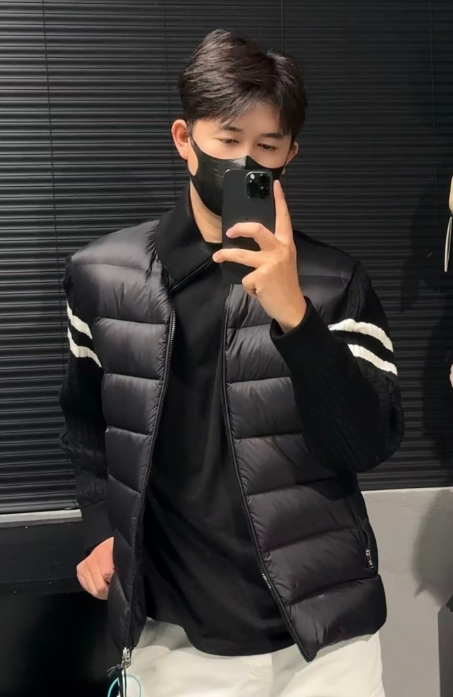 1:1 quality version Two Stripe Cable Knit Down Panel Hybrid Stand Collar Down Jacket 3 colors 29468422