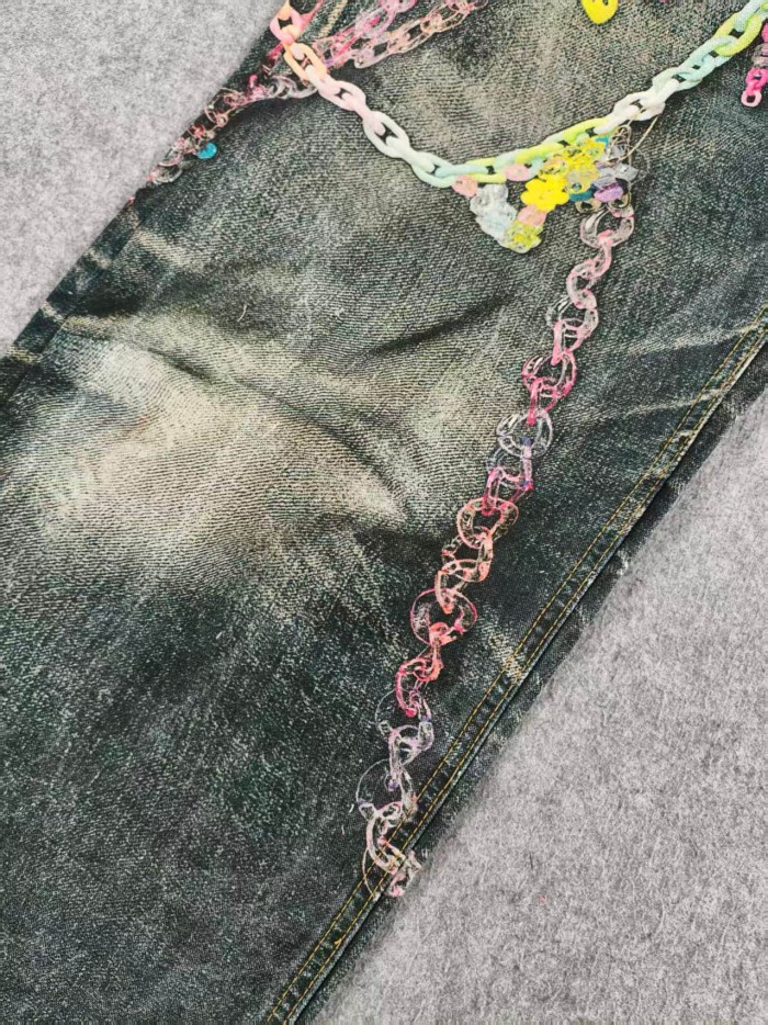 1:1 quality version Vintage Candy Chain 3D Printed Washed Version Jeans 28531478