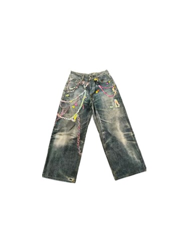 1:1 quality version Vintage Candy Chain 3D Printed Washed Version Jeans 28531478