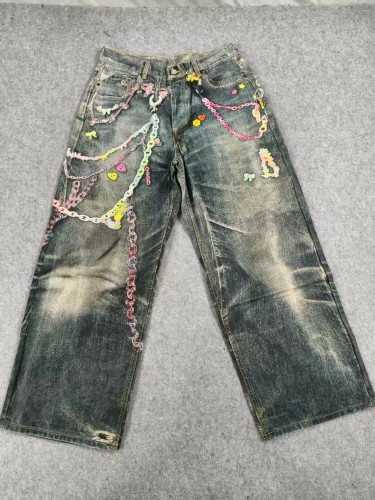 1:1 quality version Vintage Candy Chain 3D Printed Washed Version Jeans 28531478
