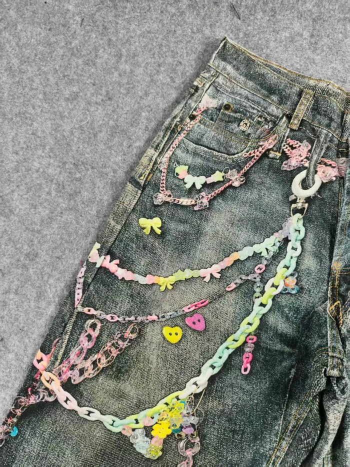 1:1 quality version Vintage Candy Chain 3D Printed Washed Version Jeans 28531478