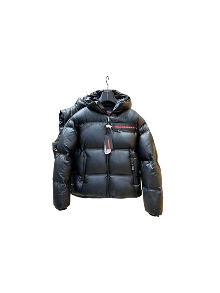 1:1 quality version Red Stripe Letter Chest Pocket Hooded Quilted Stand Collar Down Jacket 29481972