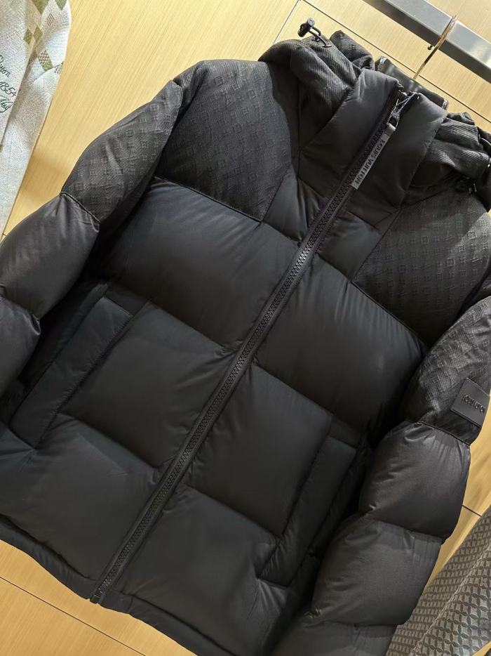 1:1 quality version Hooded Monogram Logo Paneled Casua Zip-Up Down Jacket 3 colors 29481540