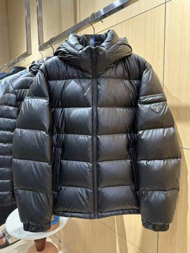 1:1 quality version Shiny Sleeve Triangle Logo Hooded Quilted Zip-Up Down Jacket 29481604