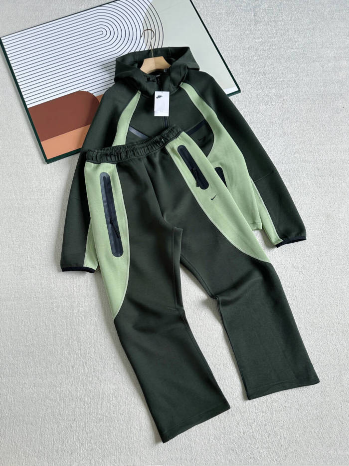Curved Color Block Half Zip Bonded Pocket Hoodie & Pants Set 4 colors 29482275