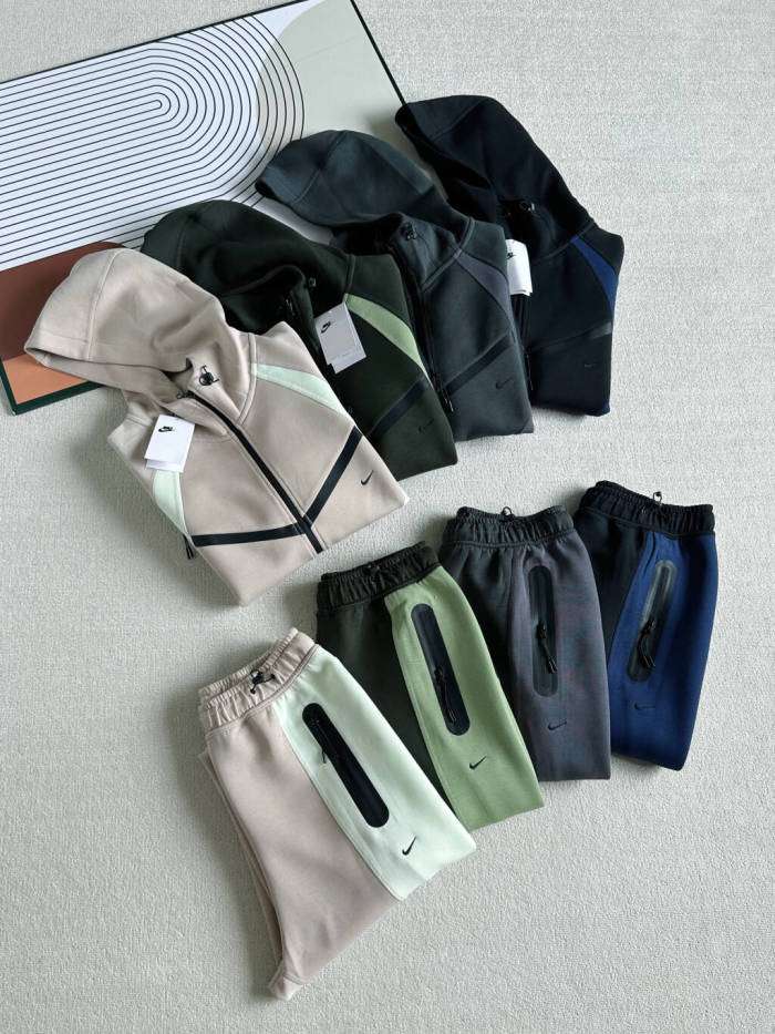 Curved Color Block Half Zip Bonded Pocket Hoodie & Pants Set 4 colors 29482275