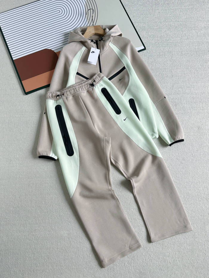 Curved Color Block Half Zip Bonded Pocket Hoodie & Pants Set 4 colors 29482275