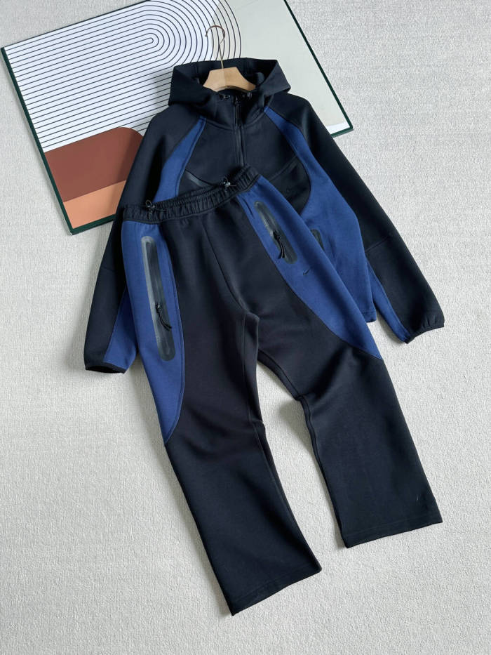 Curved Color Block Half Zip Bonded Pocket Hoodie & Pants Set 4 colors 29482275