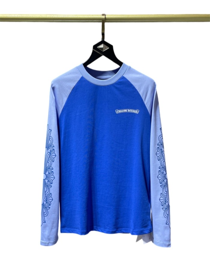 [50% Off]Klein Blue patchwork arm cross long sleeve T-shirt 27269397