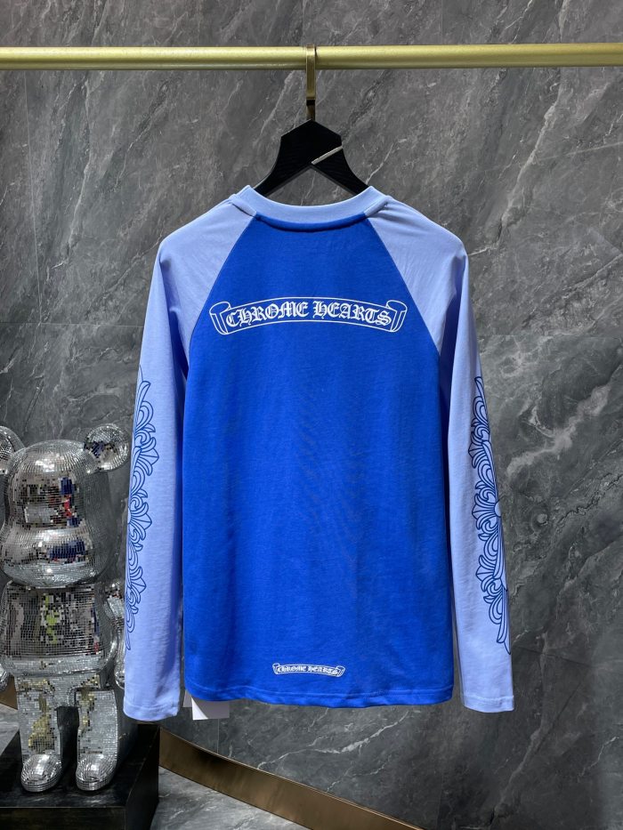 [50% Off]Klein Blue patchwork arm cross long sleeve T-shirt 27269397