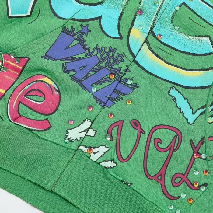 Multi Color Full Graffiti Letter Print Washed Zip Up Hoodie 3 colors 29488903