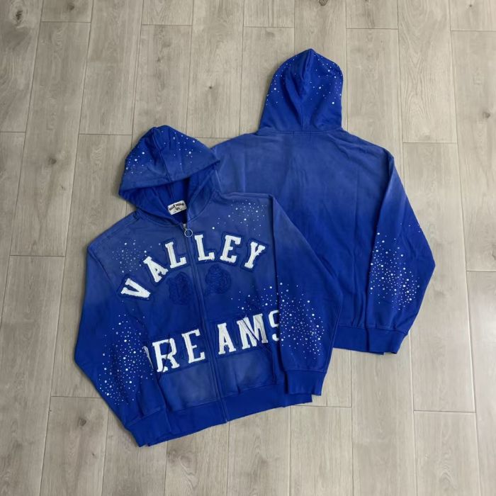 Vintage Wash Frayed Patch Letter Rhinestone Zip Up Hoodie 4 colors 29489070