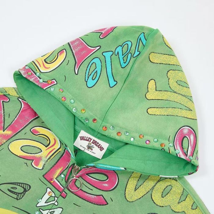 Multi Color Full Graffiti Letter Print Washed Zip Up Hoodie 3 colors 29488903