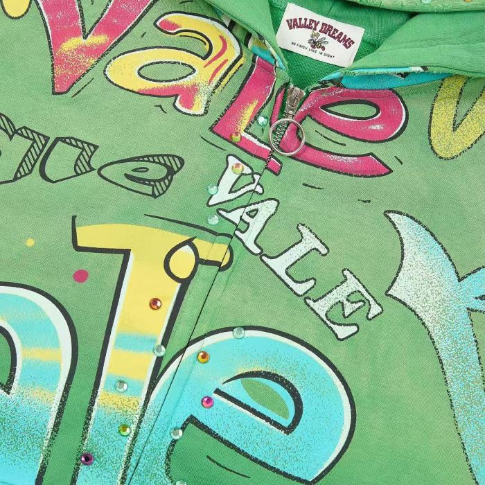 Multi Color Full Graffiti Letter Print Washed Zip Up Hoodie 3 colors 29488903