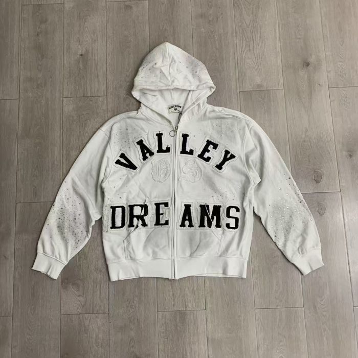 Vintage Wash Frayed Patch Letter Rhinestone Zip Up Hoodie 4 colors 29489070