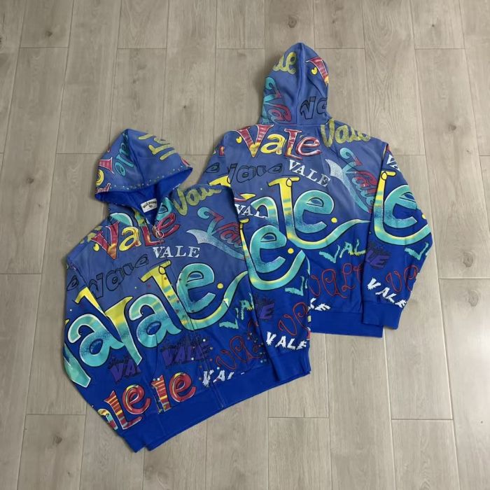 Multi Color Full Graffiti Letter Print Washed Zip Up Hoodie 3 colors 29488903