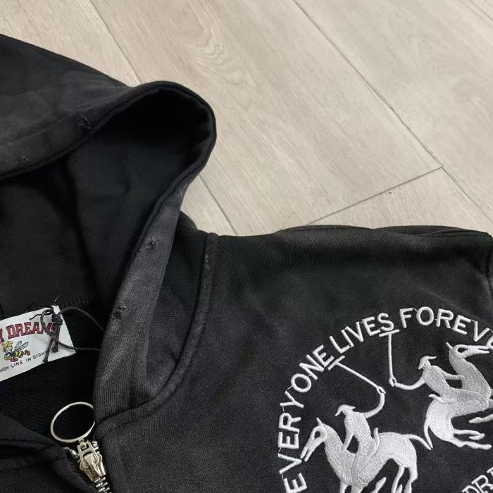 Vintage Street Gradient Wash Horse Rider Graphic Badge Print Zip Up Hoodie 3 colors 29489137