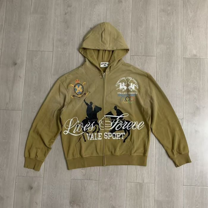 Vintage Street Gradient Wash Horse Rider Graphic Badge Print Zip Up Hoodie 3 colors 29489137