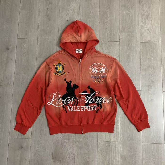 Vintage Street Gradient Wash Horse Rider Graphic Badge Print Zip Up Hoodie 3 colors 29489137