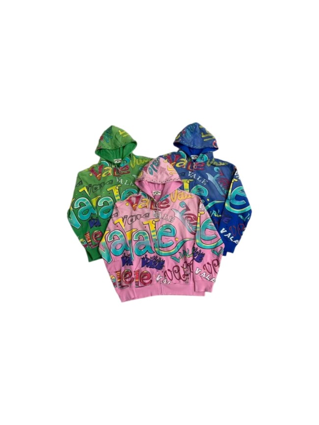 Multi Color Full Graffiti Letter Print Washed Zip Up Hoodie 3 colors 29488903